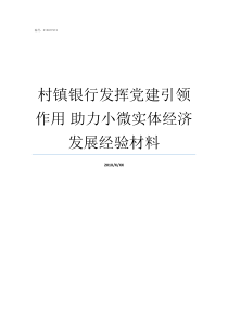 村镇银行发挥党建引领作用nbsp助力小微实体经济发展经验材料党建六个引领