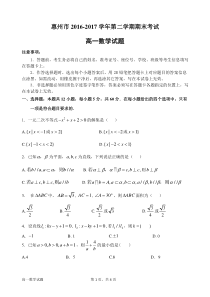 惠州市2016-2017下学期高一期末考试数学试题