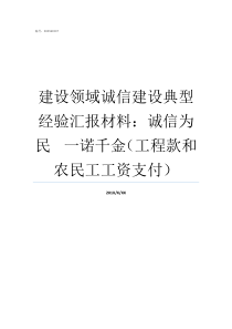 建设领域诚信建设典型经验汇报材料诚信为民nbspnbspnbsp一诺千金工程款和农民工工资支付诚信建