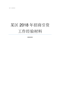 某区2018年招商引资工作经验材料2019高被引