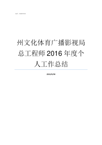 州文化体育广播影视局总工程师2016年度个人工作总结狗州体育