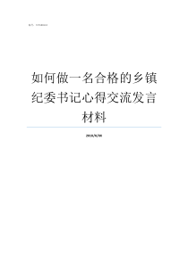 如何做一名合格的乡镇纪委书记心得交流发言材料