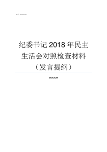 纪委书记2018年民主生活会对照检查材料发言提纲2019中国政法委书记