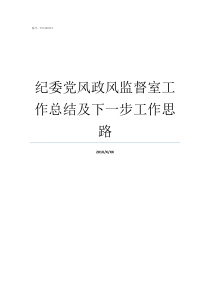 纪委党风政风监督室工作总结及下一步工作思路党风政风监督具体监督什么