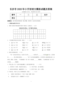 长沙市2020年小升初语文模拟试题及答案