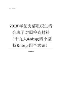 2018年党支部组织生活会班子对照检查材料十九大nbsp四个坚持nbsp四个意识