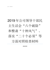 2019年公司领导干部民主生活会六个破除和整肃十种风气落实二十个必须等方面对照检查材料2019年义煤