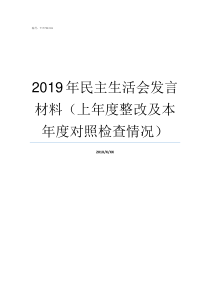 2019年民主生活会发言材料上年度整改及本年度对照检查情况