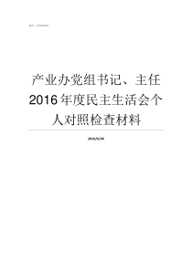 产业办党组书记主任2016年度民主生活会个人对照检查材料