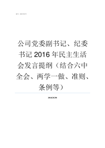 公司党委副书记纪委书记2016年民主生活会发言提纲结合六中全会两学一做准则条例等公司党委副书记是什么