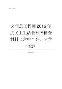 公司总工程师2016年度民主生活会对照检查材料六中全会两学一做公司总工程师职责