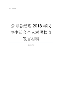 公司总经理2018年民主生活会个人对照检查发言材料公司总经理和经理