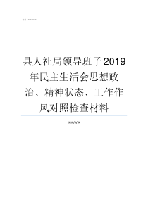 县人社局领导班子2019年民主生活会思想政治精神状态工作作风对照检查材料邵阳县人社局领导班子