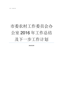 市委农村工作委员会办公室2016年工作总结及下一步工作计划