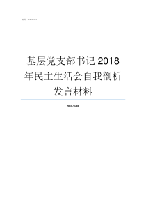 基层党支部书记2018年民主生活会自我剖析发言材料如何当好基层党支部书记