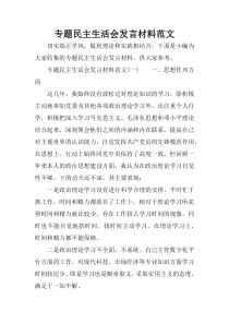 专题民主生活会发言材料范文