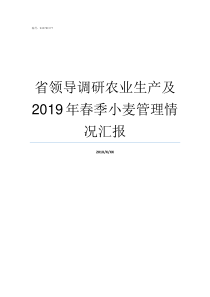 省领导调研农业生产及2019年春季小麦管理情况汇报书记来我市调研