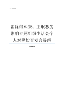 消除薄熙来王珉恶劣影响专题组织生活会个人对照检查发言提纲