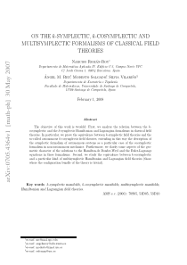 On the k-Symplectic, k-Cosymplectic and Multisympl