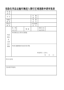 危险化学品运输车辆进入禁行区域道路申请审批表