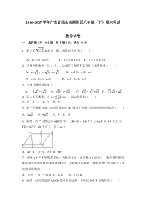 广东省汕头市潮阳区八年级下期末考试数学试卷及答案