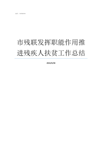 市残联发挥职能作用推进残疾人扶贫工作总结市残联在哪里