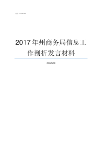 2017年州商务局信息工作剖析发言材料州商务局局长