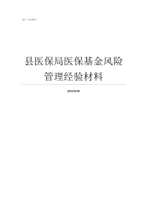 县医保局医保基金风险管理经验材料医保基金风险点