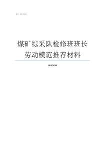 煤矿综采队检修班班长劳动模范推荐材料