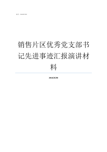 销售片区优秀党支部书记先进事迹汇报演讲材料