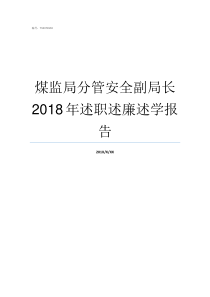 煤监局分管安全副局长2018年述职述廉述学报告