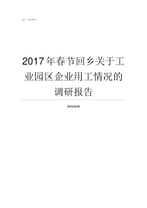 2017年春节回乡关于工业园区企业用工情况的调研报告带病回乡2018优抚待遇