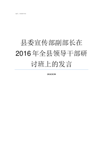 县委宣传部副部长在2016年全县领导干部研讨班上的发言