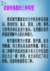 【名师指津】广东省2015年高考英语总复习 阅读解题技巧 语意转换题的三种类型课件 新人教版