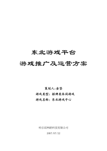 东北游戏平台游戏推广及运营方案