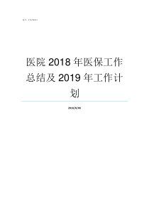 医院2018年医保工作总结及2019年工作计划医院医保工作2019年计划