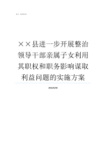 县进一步开展整治领导干部亲属子女利用其职权和职务影响谋取利益问题的实施方案