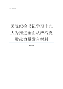 医院纪检书记学习十九大为推进全面从严治党贡献力量发言材料