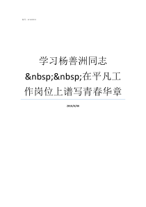 学习杨善洲同志nbspnbsp在平凡工作岗位上谱写青春华章