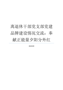 离退休干部党支部党建品牌建设情况交流奉献正能量夕阳分外红离退休干部党支部建设