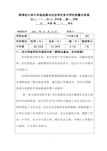 小学六年级品德与社会学生学习评价质量分析表