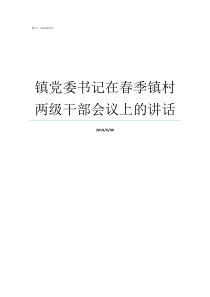 镇党委书记在春季镇村两级干部会议上的讲话镇党委书记到村调研