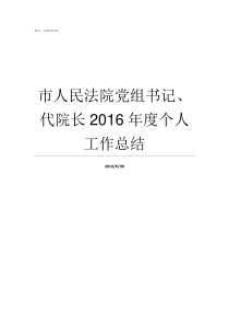 市人民法院党组书记代院长2016年度个人工作总结