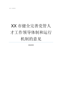 XX市健全完善党管人才工作领导体制和运行机制的意见党XX伐