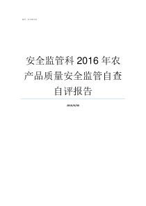 安全监管科2016年农产品质量安全监管自查自评报告水利系统安全监管