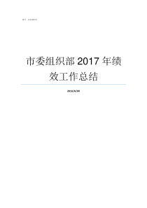 市委组织部2017年绩效工作总结