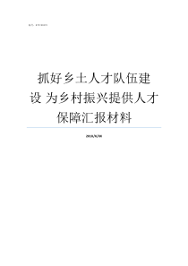 抓好乡土人才队伍建设nbsp为乡村振兴提供人才保障汇报材料如何抓好队伍建设