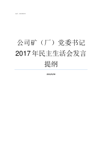 公司矿厂党委书记2017年民主生活会发言提纲店坪矿党委书记