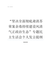 坚决全面彻底肃清苏荣案余毒持续建设风清气正政治生态专题民主生活会个人发言提纲坚决彻底干净肃清