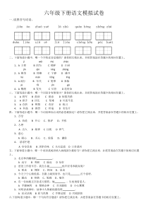 六年级下册语文模拟试卷(带答题卡)